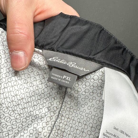 Eddie Bauer Track Pants Jet Black Nylon has Ankle Zippers Spellout Logo - Picture 4 of 4